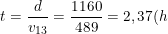 \small t=\frac{d}{v_{13}}=\frac{1160}{489}=2,37(h)